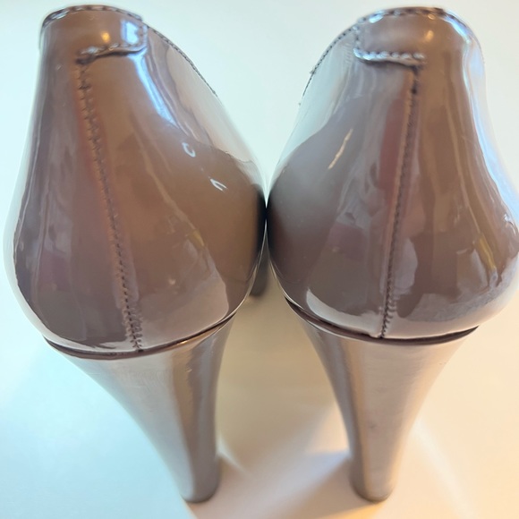 BCBGeneration Jaxx Patent Taupe Peep-Toe, Size 7 - 5” Chunky Heel 1” Platform. - Picture 7 of 10